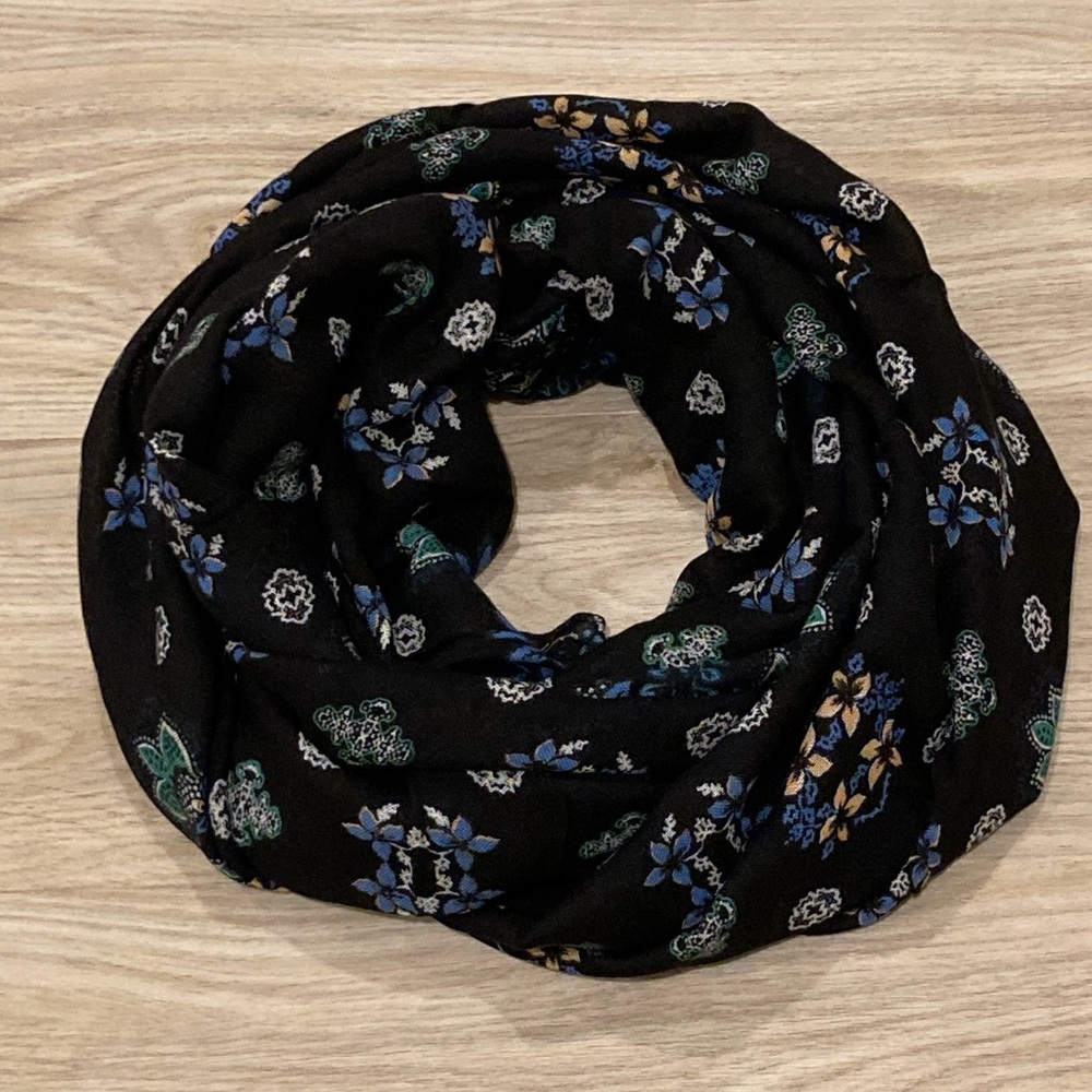 J Crew Black and Blue Floral Scarf